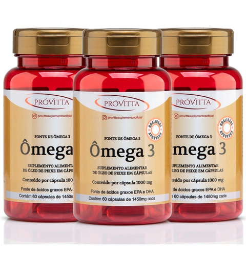 Kit 3 Ômega 3 Puro 1000mg  Epa 540 Dha 360 Isento De Metais