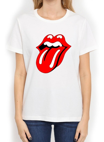 Imagen 1 de 5 de Remera Blanca Lengua Rolling Stones Rock Música Cal. Premium