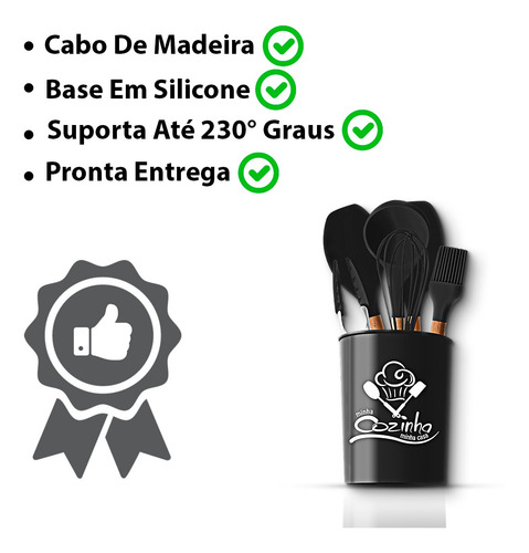 Imagem 3 de 7 de Utensilios De Cozinha 7pçs Preto Utensílios De Silicones