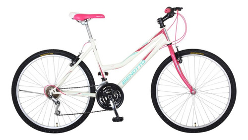 Imagen 1 de 1 de Mountain bike Benotto Montaña Alpina R26 Único 21v frenos v-brakes cambios Sunrace color blanco/rosa con pie de apoyo