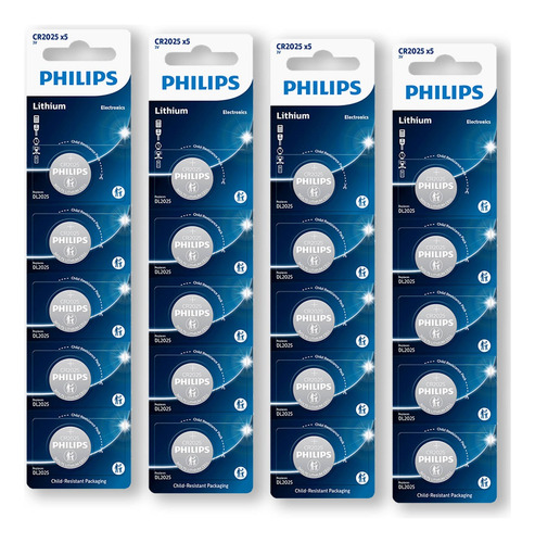 Pilha Cr2025 3v Philips Bateria Moeda Kit 20 Unidades