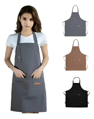 Avental de Cozinha Ajustável Para Chef VAVICHICA Cinza Com Bolsos