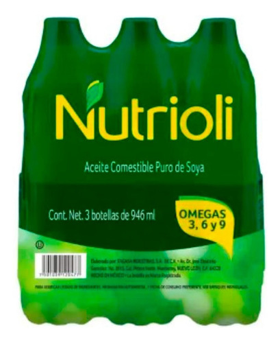 Aceite Comestible Puro De Soya Nutrioli Con 3 Piezas De 946m