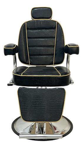 Cadeira de cabeleireiro BM Móveis BM Móveis Poltrona com reclinador com costas reclinável com base redonda cor preto croco/dourado