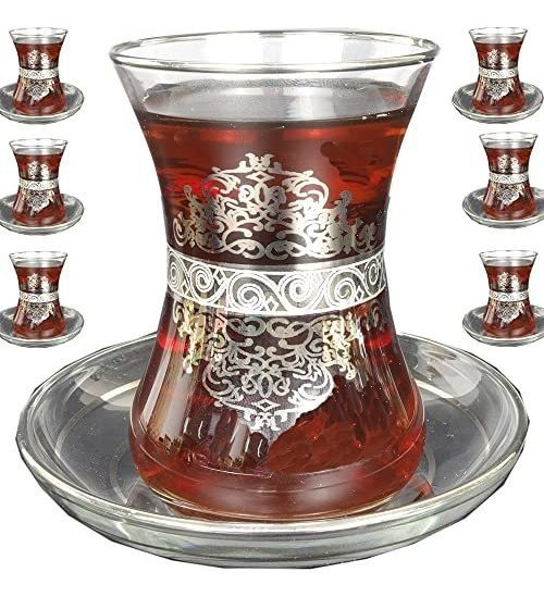 Topkapi 6 cucharillas de té Juego de té turco de 18 piezas Sara-Sultan juego completo. 6 vasos de té 6 posavasos 