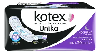 Kotex Unika toallas femeninas nocturna con alas 20 unidades
