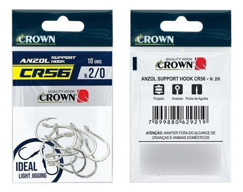 Anzol Crown Support Hook Cr56 N° 2/0 10 Unidades