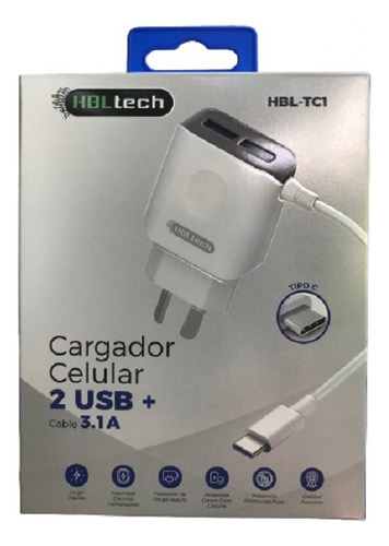 Cargador Para Celular Usb C + 2puertos Usb 3.1a Carga Rápida