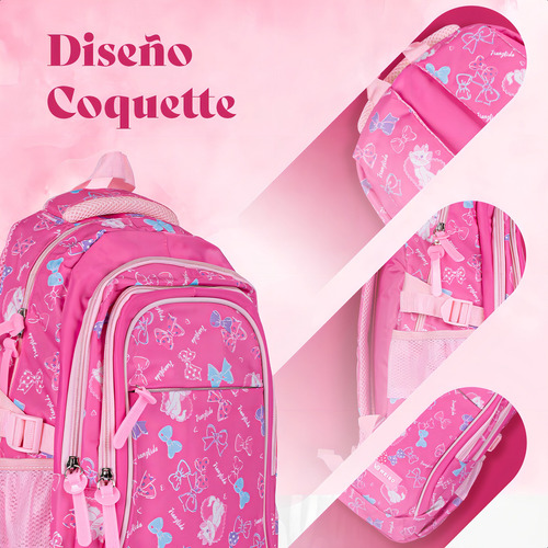 Kit Escolar Mochila Lonchera Lapicera Aristogatos Rosa