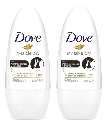 X2 Desodorante Dove Roll On Invisible Dry 50ml Anti Manchas