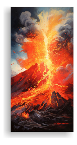 30x60cm Pintura Abstracta De Un Volcán En Erupción Flores