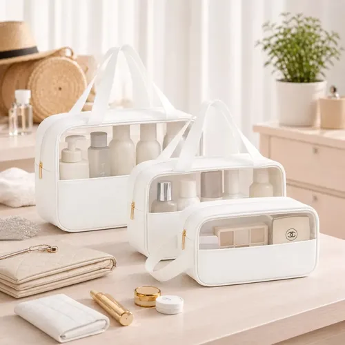 Kit Necessaire 3 Impermeável Organizador Mala Viagem Cor Branco Desenho Do Tecido Lisa
