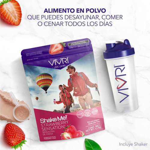 Vivri Shakeme Fresa, Shaker Gratis 20 Serv Alimento Completo