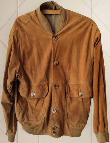 Campera Tipo Bomber De Cuero Nobuk Estilo Universitaria