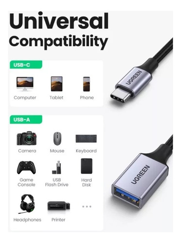 Hub Usb Ugreen Tipo C A Usb 3.0 Otg Adaptador Azul Acero