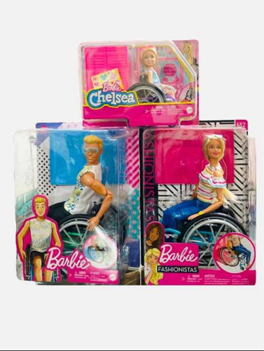 Set 3 Barbie Ken Y Chelsea En Silla De Ruedas 849k