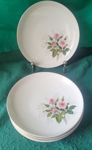 Prato Fundo Maua Flores Filete Ouro 5 Peças (Usado)