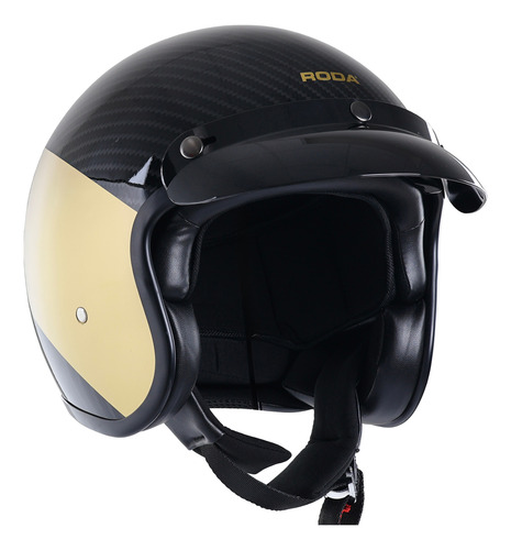 Casco Certificado Fibra Carbon Oro Chopper Retro Cafe Racer