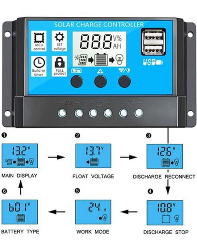 Imagen 3 de 3 de Controlador Cargador Bateria Solar 30 Amp 12v 24v Timer