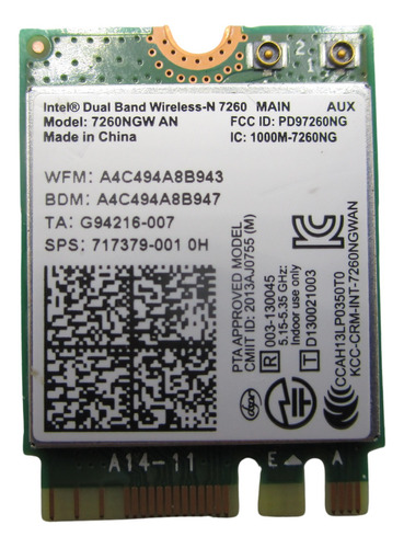 Tarjeta Wifi Intel  Hp Compaq Doble M.2 7260ngw-a 717379-001