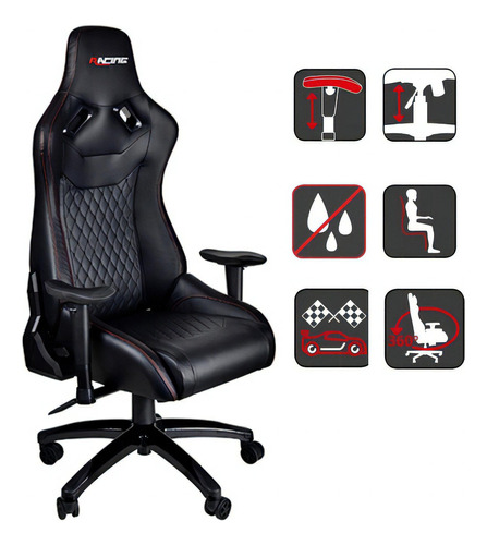 Silla Gamer Racing Magnum S9-bk Negra Bgeu-a134b Color Negro