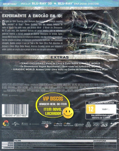 Blu Ray Jurassic World O Mundo Dos Dinossauros 3d - Lacrado!