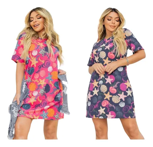 Kit C 2 Vestido Tipo Camiseta Alongada Para Mulheres Varias