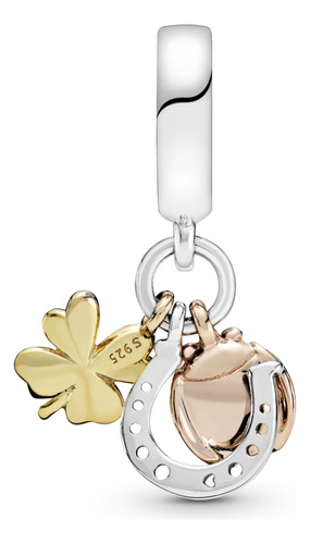 Charm Colgante Herradura, Trébol Y Mariquita Dos Tonos Color Plata