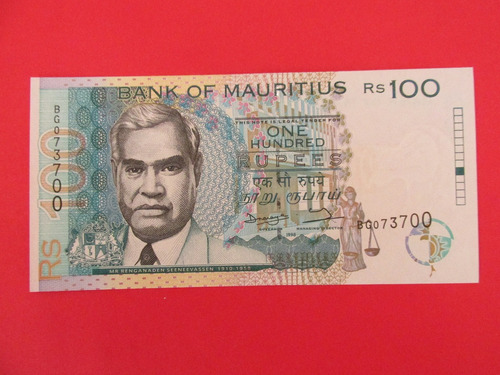 Gran Billete Islas Mauricio Africa 100 Rupias Unc Muy Escaso