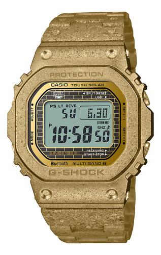 Relógio masculino Casio GMW-B5000PG-9DR, pulseira G-shock, cor dourada, moldura, cor de fundo dourada