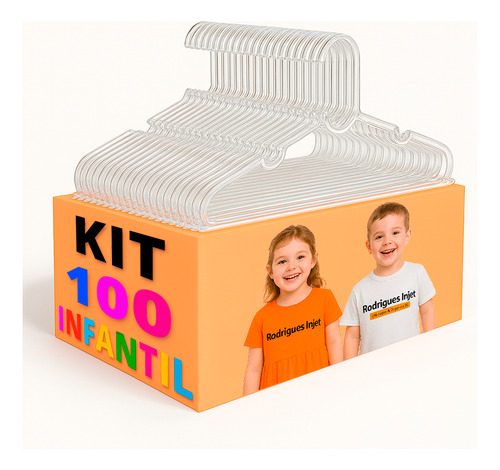 Cabide Infantil Acrilico Kit 100 Transparente Organizador Reforçado Rodrigues Injet