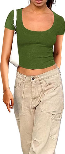 Blusa Crop Top Elástica Manga Corta Algodón Verano Sexy