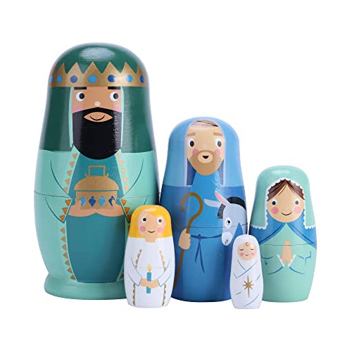 Yoption 5pcs Ruso Matryoshka Muñecas De Madera Hecha A Mano