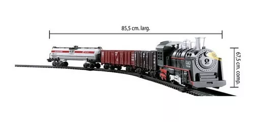 Brinquedo Trem Trenzinho Eletrico Locomotiva Vagões Trilhos