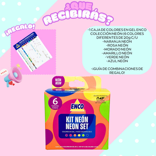Colorante Neón En Gel Enco Comestible Kit 6 Colores