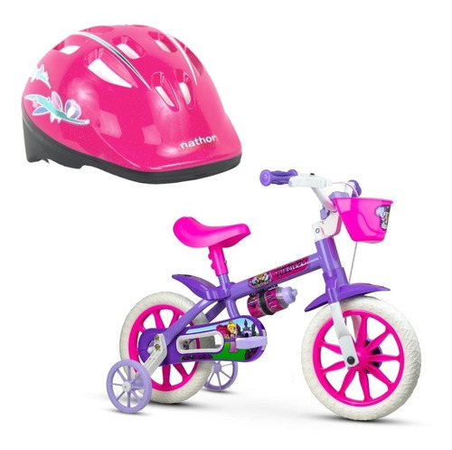 Kit Bicicleta Infantil Violet + Capacete Infantil Nathor