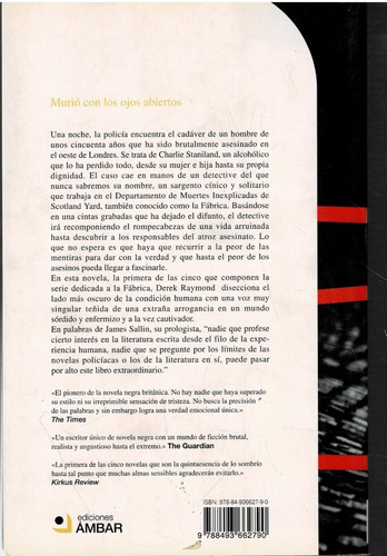 Murio Con Los Ojos Abiertos - Ambar, De Derek Raymond. Editorial Ambar, Tapa Blanda, Edición 2008 En Español, 2008