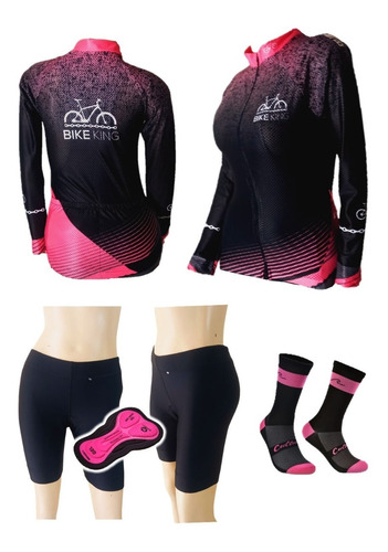 Ciclismo Jersey Dama Licra + Badana Pantaloneta Gel + Medias