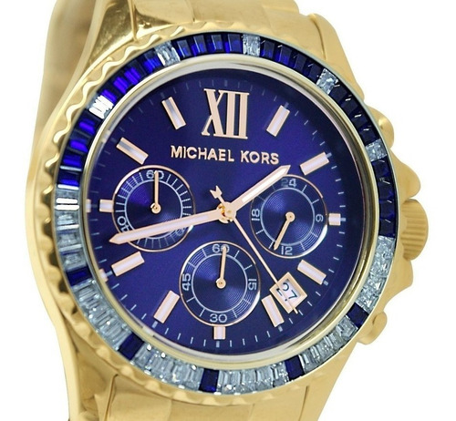 Relógio Michael Kors Mk5754 Everest Dourado Azul Original Cor da correia Prateado Cor do bisel Prateado