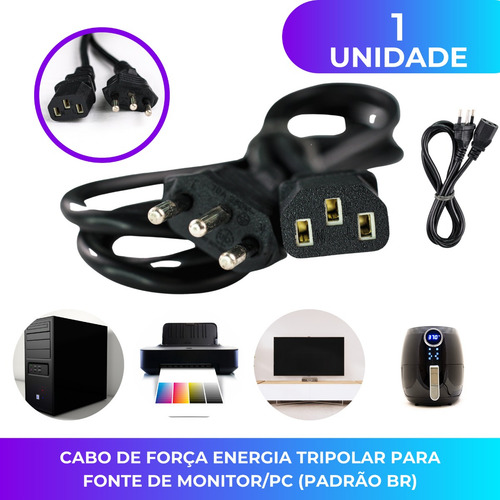Kit 95 Cabo De Força Cpu Computador Pc Monitor 3 Pinos 1.8m