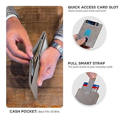 Cartera Para Hombre Delgada Bloqueo Rfid Con 8 Ranuras Gris