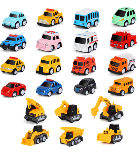 22 Pack Pull Back City Cars And Trucks Juego De Vehículos De