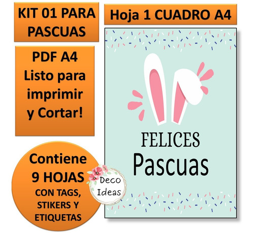 Imagen 2 de 6 de Kit Imprimible 001 Felices Pascuas Etiquetas, Tag Y Stikers