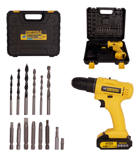 Parafusadeira Furadeira 12v 3/8 Com Maleta Brocas E Bits