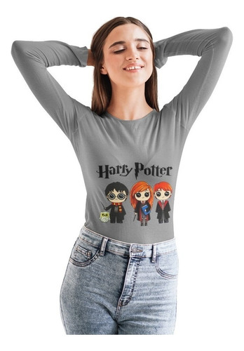 Polera Manga Larga Harry Potter Ron Hermione Estampado