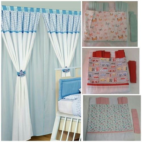 Cortinas Infantiles C/guarda + Voile 4 Paños Varios Colores 