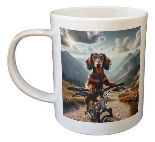 Taza Plastico Perro Salchicha Paseando En Bicicleta