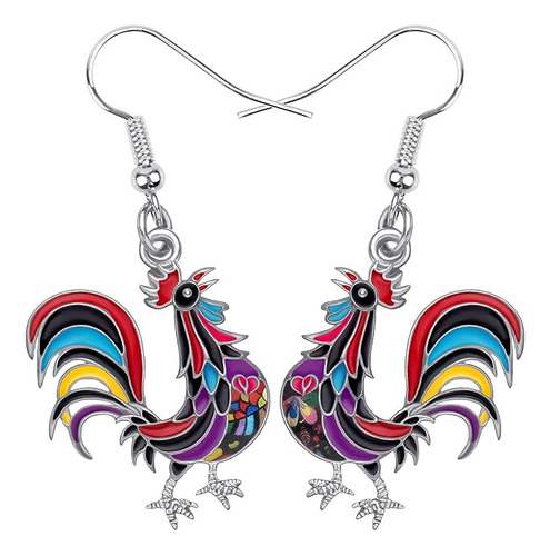 Aretes Gallo Pollo Aleacion Esmaltada Joyeria Granja Para Mu