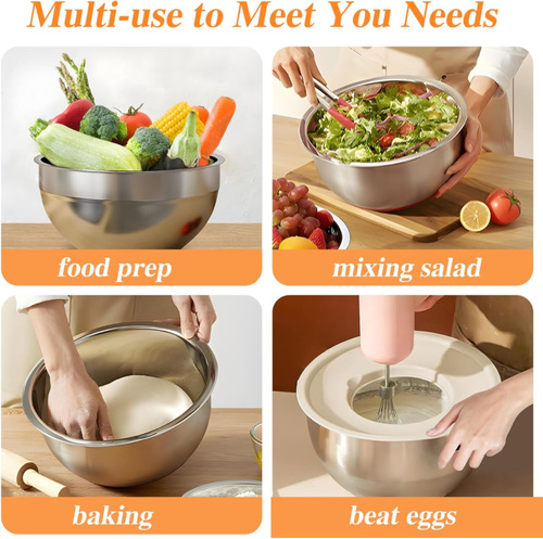 Mixing Bowls With Lids Set, 6 Pcs Stainless Steel Mixing Cci
