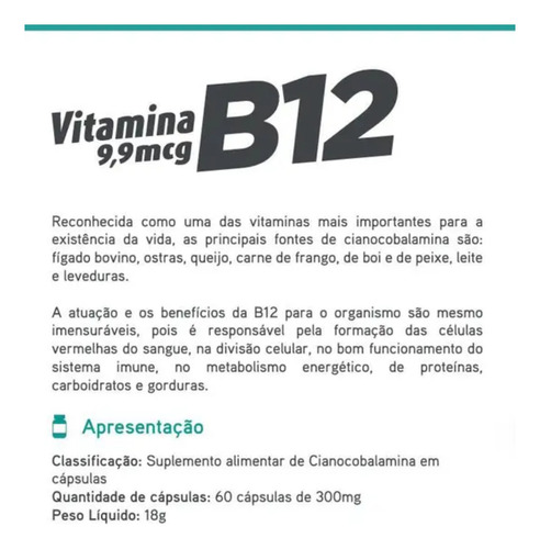 Suplemento De Vitamina B12 9,9mcg 60 Cáps Apisnutri